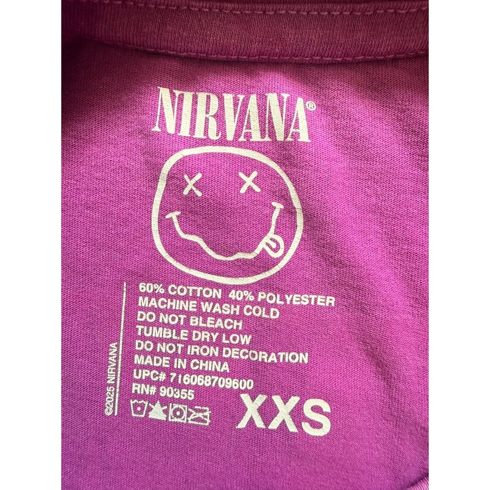 Nirvana Women's XXS Purple Tie Dye Smiley Face Graphic Band T-Shirt - Picture 5 of 5
